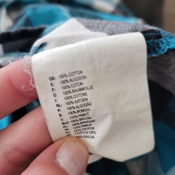 Vans Boys Large Long Sleeve Button Up Shirt Blue Black White Plaid Check Top - Picture 6 of 7